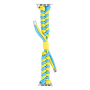 For Apple Watch Ultra 49mm Paracord Fishtail Braided Silicone Bead Watch Band(Light Blue Yellow)