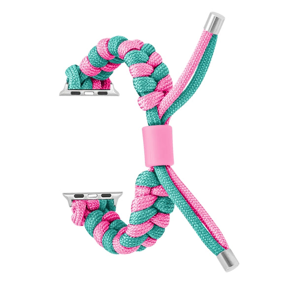 For Apple Watch Ultra 49mm Paracord Fishtail Braided Silicone Bead Watch Band(Rose Red Green)