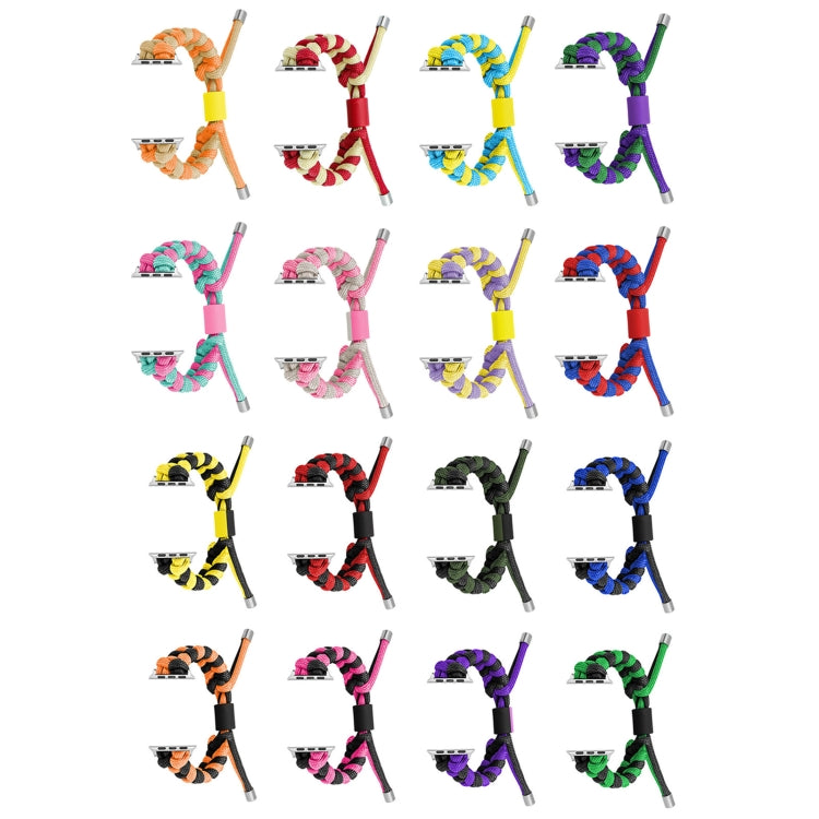 For Apple Watch SE 2023 44mm Paracord Fishtail Braided Silicone Bead Watch Band(Black Red) - Watch Bands by PMC TechLife | Online Shopping South Africa | PMC TechLife