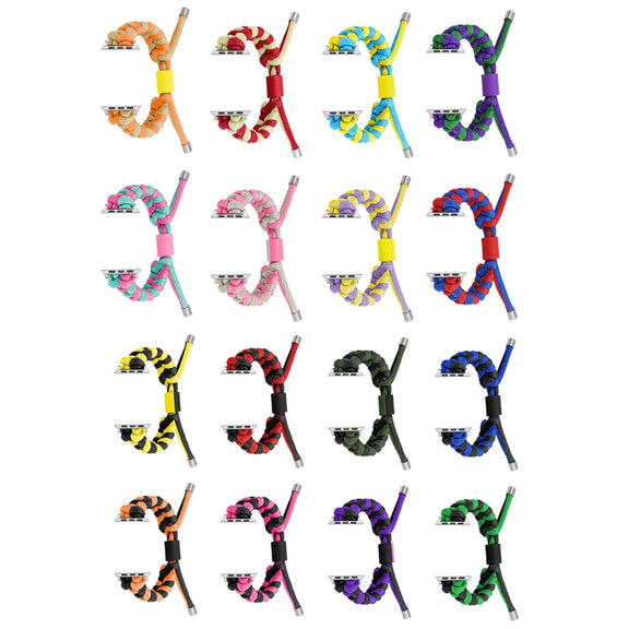 For Apple Watch Ultra 2 49mm Paracord Fishtail Braided Silicone Bead Watch Band(Purple Yellow)