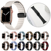 For Apple Watch SE 2023 44mm Water Ripple Magnetic Folding Buckle Watch Band, Style: Bold Version(Light Brown)