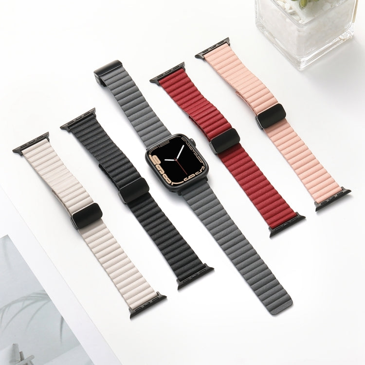For Apple Watch SE 2023 44mm Water Ripple Magnetic Folding Buckle Watch Band, Style: Bold Version(Light Brown)