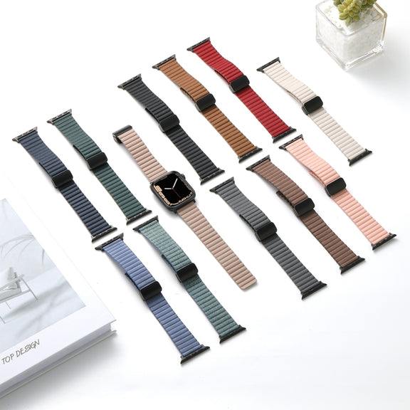For Apple Watch SE 2023 44mm Water Ripple Magnetic Folding Buckle Watch Band, Style: Bold Version(Light Brown)