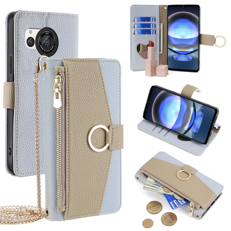 For Sharp Aquos R8 SH-52D Crossbody Litchi Texture Leather Phone Case(Blue) - More Brand by PMC TechLife | Online Shopping South Africa | PMC TechLife | Buy Now Pay Later Mobicred