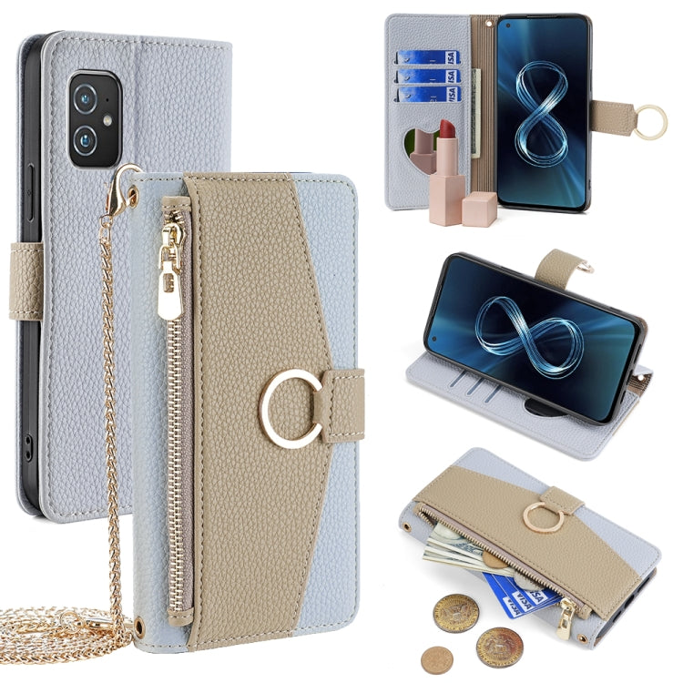 For Asus Zenfone 8 ZS590KS Crossbody Litchi Texture Leather Phone Case(Blue) - ASUS Cases by PMC TechLife | Online Shopping South Africa | PMC TechLife | Buy Now Pay Later Mobicred