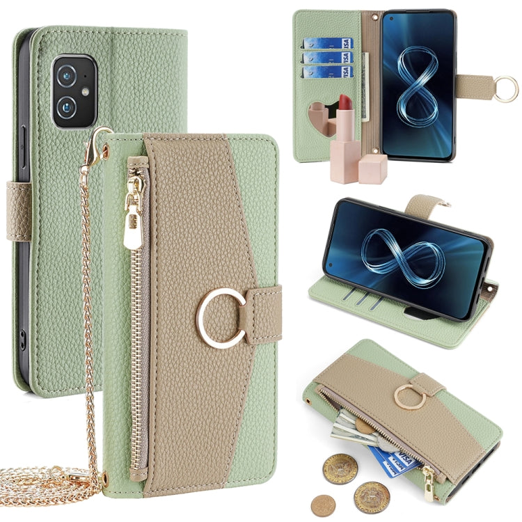 For Asus Zenfone 8 ZS590KS Crossbody Litchi Texture Leather Phone Case(Green) - ASUS Cases by PMC TechLife | Online Shopping South Africa | PMC TechLife | Buy Now Pay Later Mobicred