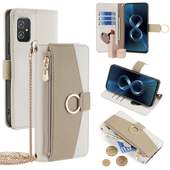 For Asus Zenfone 8 ZS590KS Crossbody Litchi Texture Leather Phone Case(White)