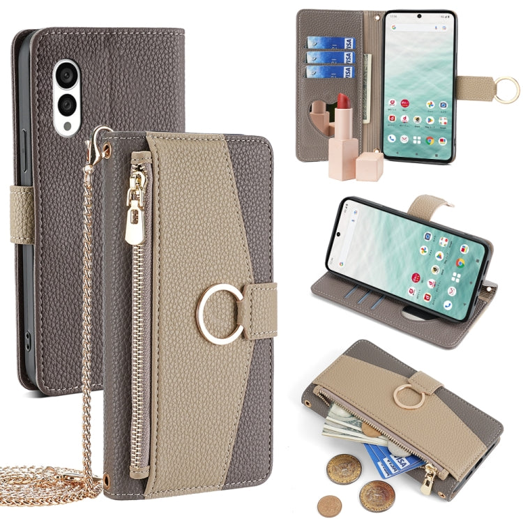 For Fujitsu Arrows N F-51C Crossbody Litchi Texture Leather Phone Case(Grey) - More Brand by PMC TechLife | Online Shopping South Africa | PMC TechLife | Buy Now Pay Later Mobicred
