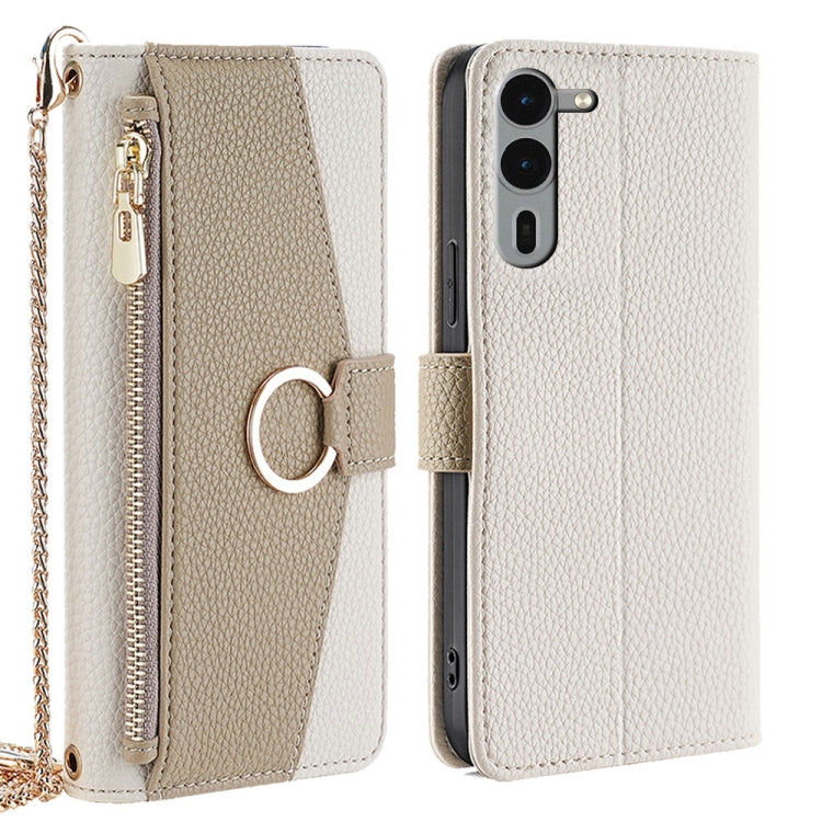 For Fujitsu Arrows We2 Plus Crossbody Litchi Texture Leather Phone Case(White) - More Brand by PMC TechLife | Online Shopping South Africa | PMC TechLife | Buy Now Pay Later Mobicred