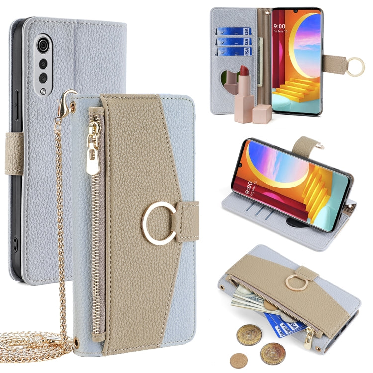 For LG Velvet Crossbody Litchi Texture Leather Phone Case(Blue) - LG by PMC TechLife | Online Shopping South Africa | PMC TechLife | Buy Now Pay Later Mobicred