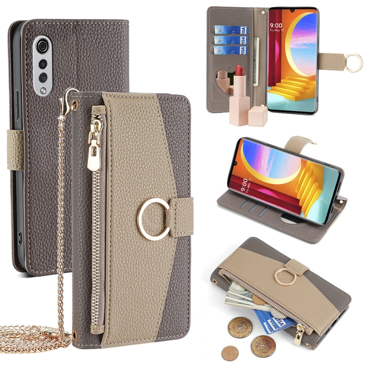For LG Velvet Crossbody Litchi Texture Leather Phone Case(Grey) - LG by PMC TechLife | Online Shopping South Africa | PMC TechLife | Buy Now Pay Later Mobicred