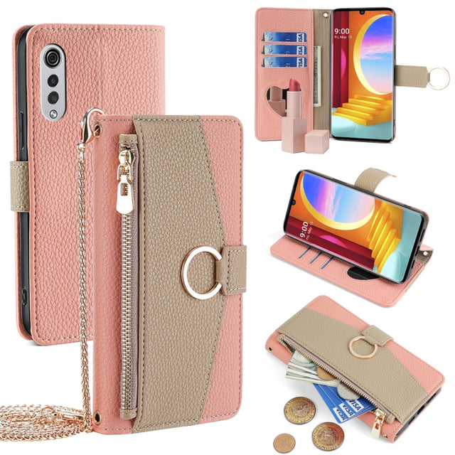 For LG Velvet Crossbody Litchi Texture Leather Phone Case(Pink)