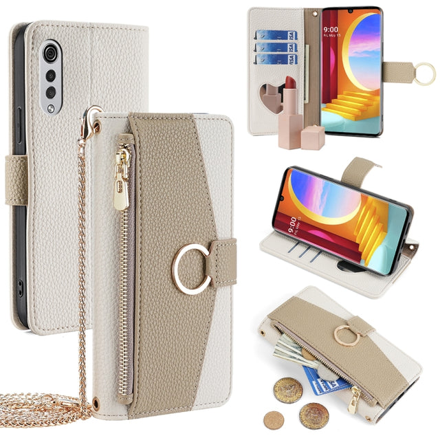 For LG Velvet Crossbody Litchi Texture Leather Phone Case(White)