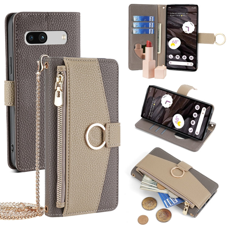 For Google Pixel 7a Crossbody Litchi Texture Leather Phone Case(Grey) - Google Cases by PMC TechLife | Online Shopping South Africa | PMC TechLife | Buy Now Pay Later Mobicred