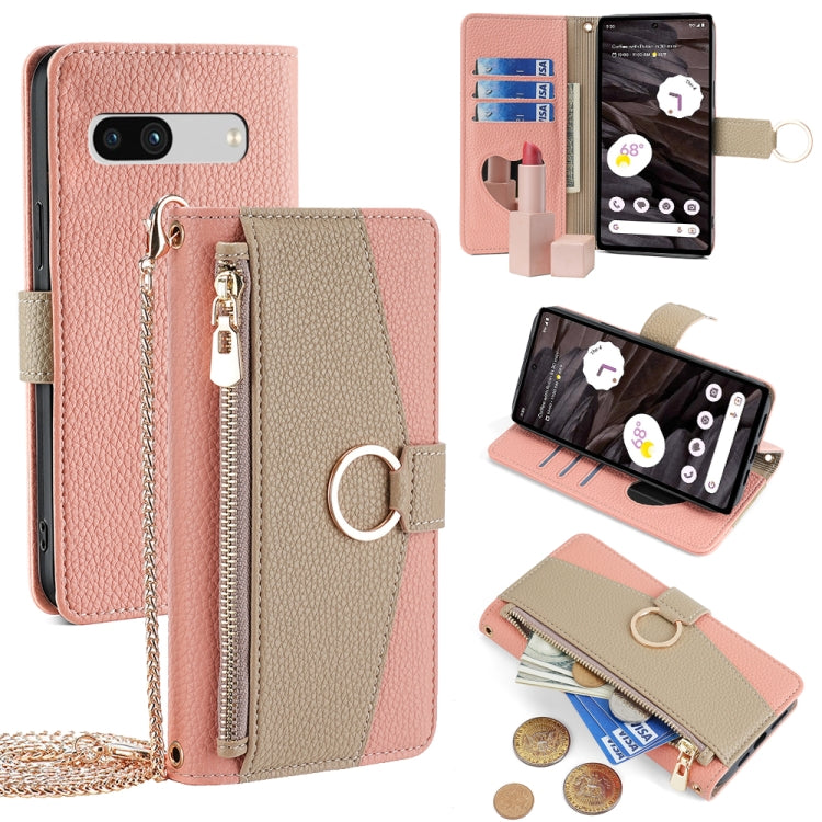For Google Pixel 7a Crossbody Litchi Texture Leather Phone Case(Pink) - Google Cases by PMC TechLife | Online Shopping South Africa | PMC TechLife | Buy Now Pay Later Mobicred