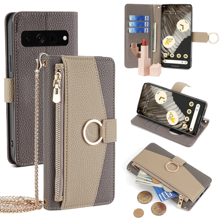 For Google Pixel 7 Pro Crossbody Litchi Texture Leather Phone Case(Grey) - Google Cases by PMC TechLife | Online Shopping South Africa | PMC TechLife | Buy Now Pay Later Mobicred