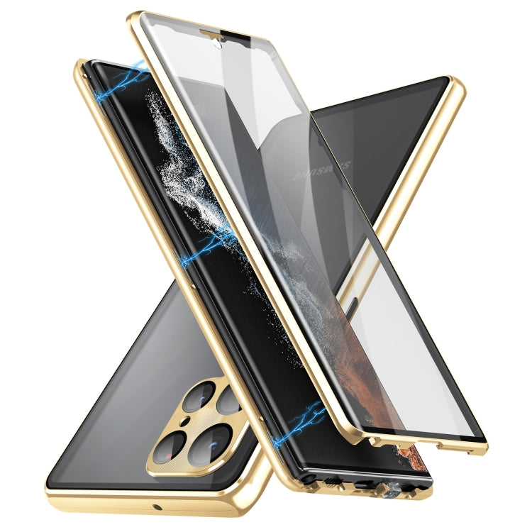 For Samsung Galaxy S24 Ultra 5G HD Full Cover Magnetic Metal Tempered Glass Phone Case(Gold) - Galaxy S24 Ultra 5G Cases by PMC TechLife | Online Shopping South Africa | PMC TechLife | Buy Now Pay Later Mobicred