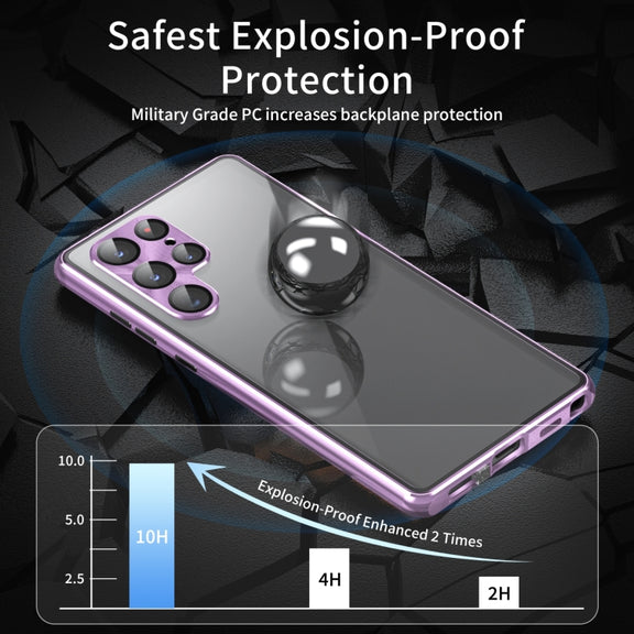 For Samsung Galaxy S25 Ultra 5G HD Full Cover Magnetic Metal Tempered Glass Phone Case(Gold)