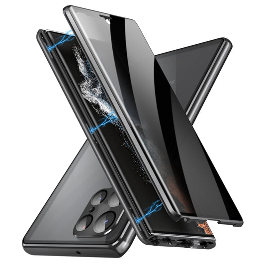 For Samsung Galaxy S24 Ultra 5G Privacy Full Cover Magnetic Metal Tempered Glass Phone Case(Black) - Galaxy S24 Ultra 5G Cases by PMC Jewellery | Online Shopping South Africa | PMC Jewellery | Buy Now Pay Later Mobicred