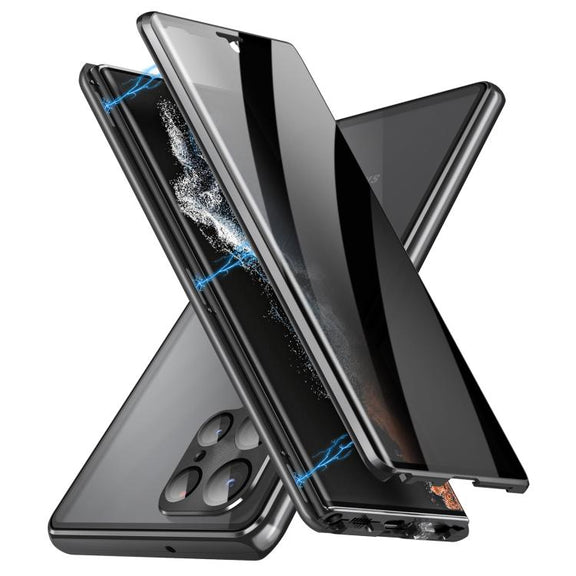 For Samsung Galaxy S25 Ultra 5G Privacy Full Cover Magnetic Metal Tempered Glass Phone Case(Black)