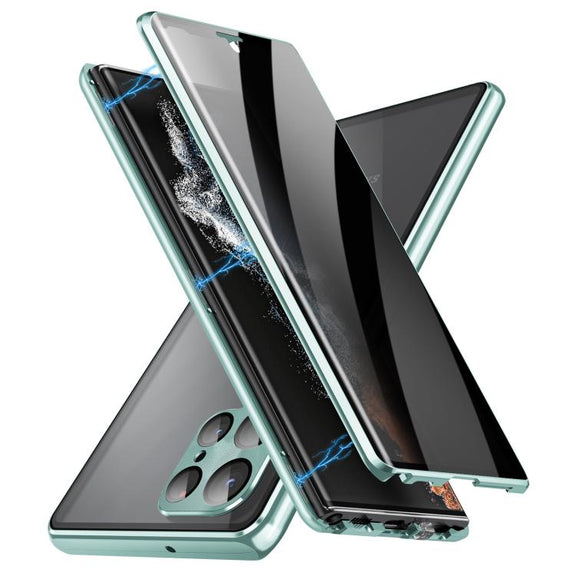 For Samsung Galaxy S25 Ultra 5G Privacy Full Cover Magnetic Metal Tempered Glass Phone Case(Green)