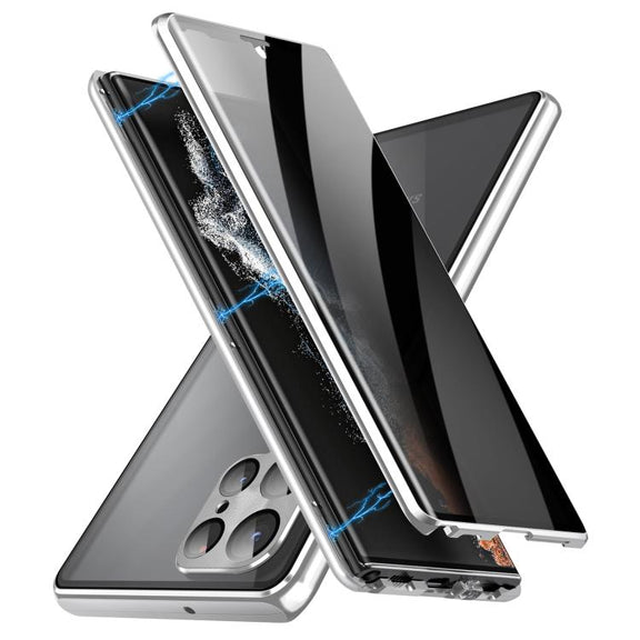 For Samsung Galaxy S25 Ultra 5G Privacy Full Cover Magnetic Metal Tempered Glass Phone Case(Silver)