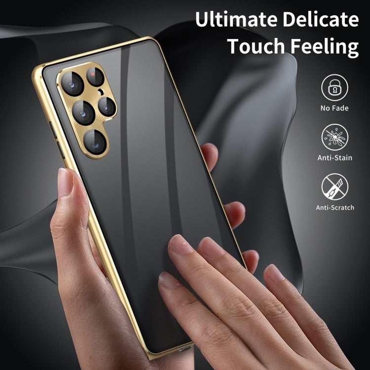 For Samsung Galaxy S24 Ultra 5G Privacy Full Cover Magnetic Metal Tempered Glass Phone Case(Black)