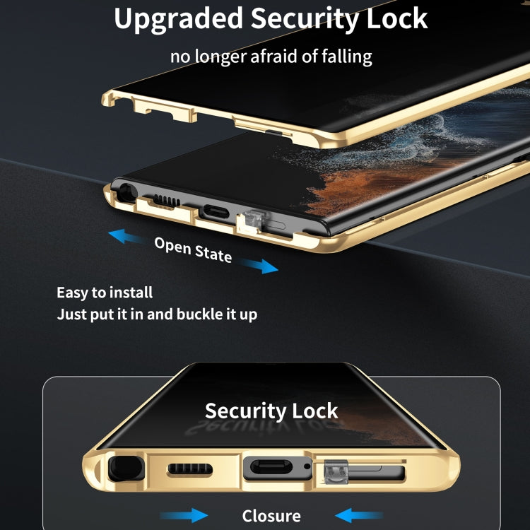 For Samsung Galaxy S24 Ultra 5G Privacy Full Cover Magnetic Metal Tempered Glass Phone Case(Black)