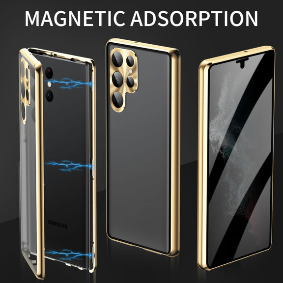 For Samsung Galaxy S24 Ultra 5G Privacy Full Cover Magnetic Metal Tempered Glass Phone Case(Black)