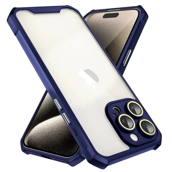 For iPhone 16 Shockproof Acrylic Phone Case with Lens Glass Film(Blue)