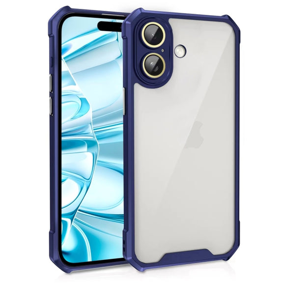 For iPhone 16 Shockproof Acrylic Phone Case with Lens Glass Film(Blue)