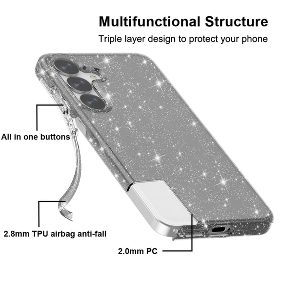 For Samsung Galaxy S25+ 5G Shockproof Terminator Glitter Powder Phone Case(Black)
