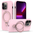 For iPhone 12 Pro Max MagSafe Magnetic Liquid Silicone Phone Case with Ring Holder(Grey Pink) - iPhone 12 Pro Max Cases by PMC TechLife | Online Shopping South Africa | PMC TechLife