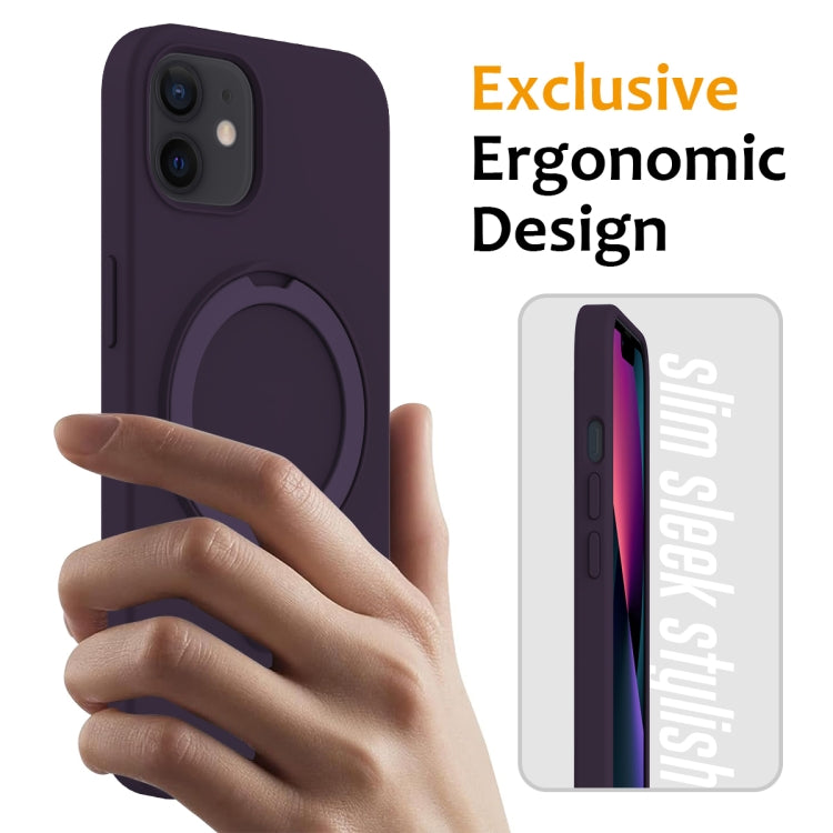 For iPhone 12 MagSafe Magnetic Liquid Silicone Phone Case with Ring Holder(Purple) - iPhone 12 / 12 Pro Cases by PMC TechLife | Online Shopping South Africa | PMC TechLife