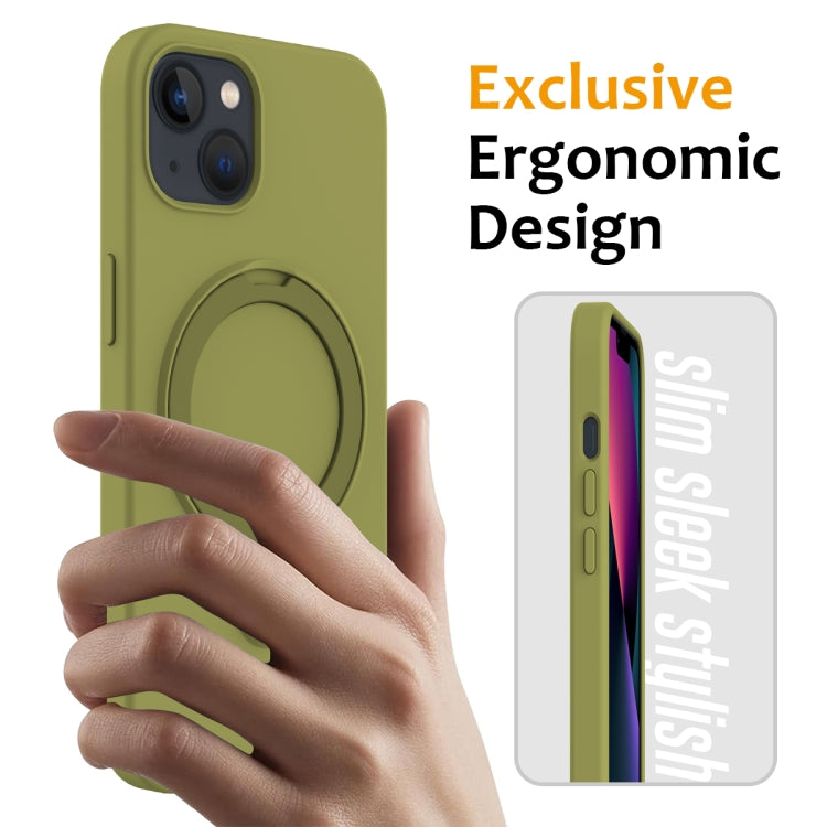 For iPhone 13 MagSafe Magnetic Liquid Silicone Phone Case with Ring Holder(Willow Green) - iPhone 13 Cases by PMC TechLife | Online Shopping South Africa | PMC TechLife