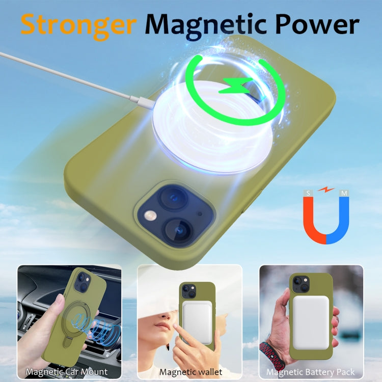 For iPhone 13 MagSafe Magnetic Liquid Silicone Phone Case with Ring Holder(Willow Green) - iPhone 13 Cases by PMC TechLife | Online Shopping South Africa | PMC TechLife