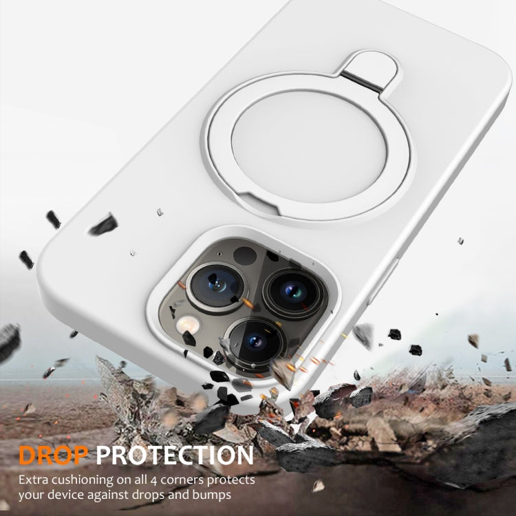 For iPhone 14 Pro Max Liquid Silicone MagSafe Magnetic Phone Case with Ring Holder(White) - free shipping - PMC TechLife - Order now!