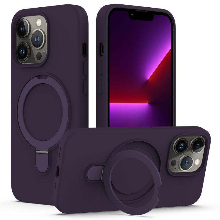 For iPhone 14 Pro MagSafe Magnetic Liquid Silicone Phone Case with Ring Holder(Purple) - iPhone 14 Pro Cases by PMC TechLife | Online Shopping South Africa | PMC TechLife