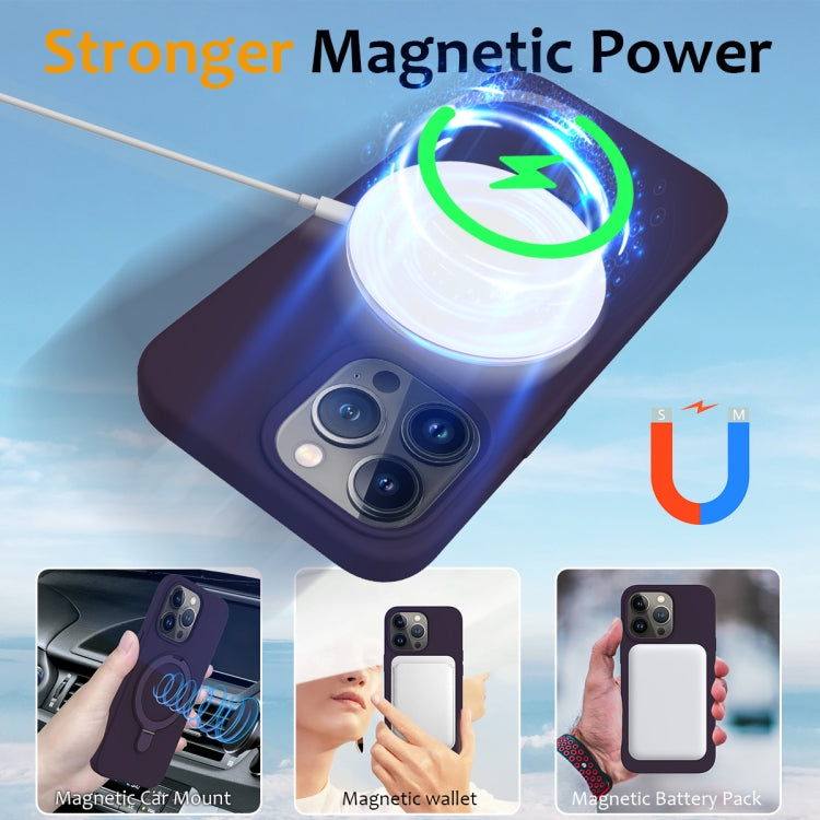 For iPhone 14 Pro MagSafe Magnetic Liquid Silicone Phone Case with Ring Holder(Purple) - iPhone 14 Pro Cases by PMC TechLife | Online Shopping South Africa | PMC TechLife