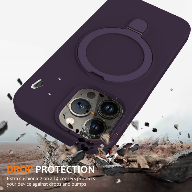 For iPhone 14 Pro MagSafe Magnetic Liquid Silicone Phone Case with Ring Holder(Purple) - iPhone 14 Pro Cases by PMC TechLife | Online Shopping South Africa | PMC TechLife