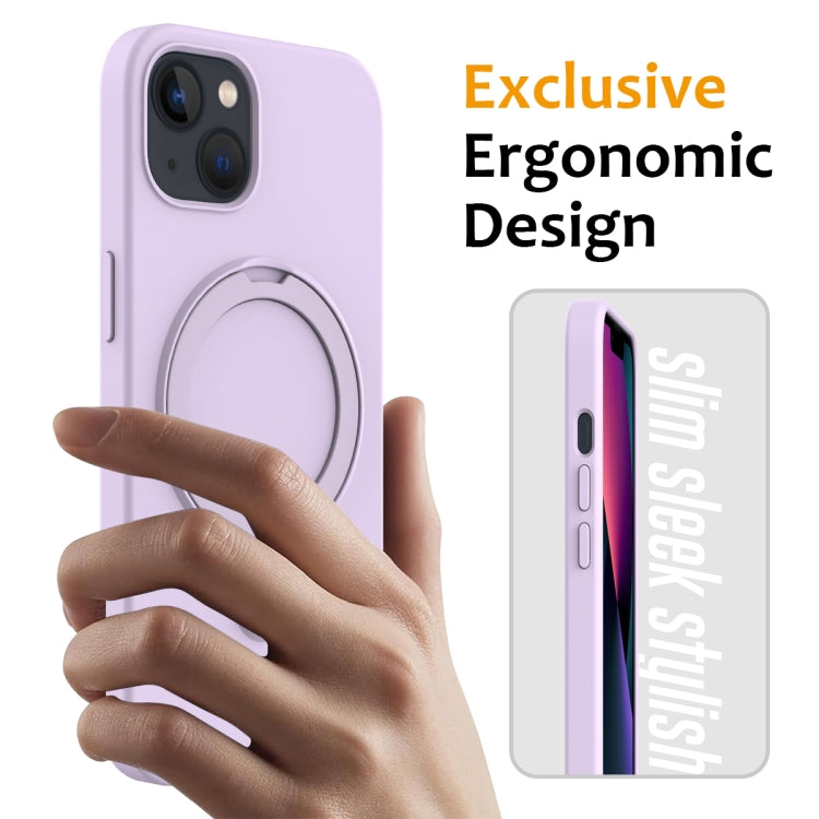 For iPhone 14 Plus MagSafe Magnetic Liquid Silicone Phone Case with Ring Holder(Lilac Purple) - iPhone 14 Plus Cases by PMC TechLife | Online Shopping South Africa | PMC TechLife