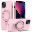 For iPhone 15 MagSafe Magnetic Liquid Silicone Phone Case with Ring Holder(Grey Pink) - iPhone 15 Cases by PMC TechLife | Online Shopping South Africa | PMC TechLife
