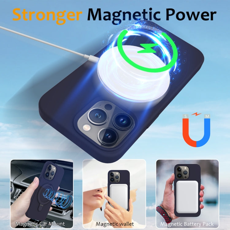 For iPhone 15 Pro MagSafe Magnetic Liquid Silicone Phone Case with Ring Holder(Midnight Blue)