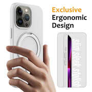 For iPhone 16 Pro Max Liquid Silicone MagSafe Magnetic Phone Case with Ring Holder(White)