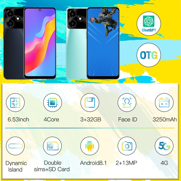 M6Pro / U30, 3GB+32GB, 6.53 inch Screen, Face Identification, Android 8.1 MTK6737 Quad Core, Network: 4G, OTG, Dual SIM(Green)
