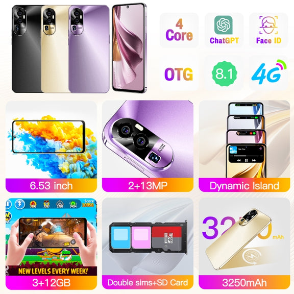 Reno10Pro+ / U22, 3GB+32GB, 6.53 inch Screen, Face Identification, Android 8.1 MTK6737 Quad Core, Network: 4G, OTG, Dual SIM(Black)