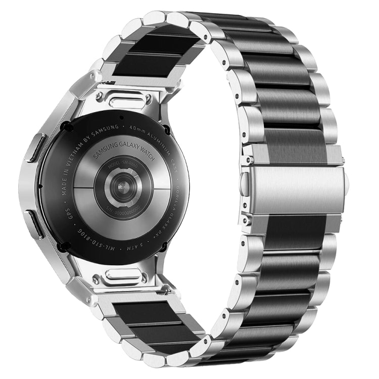 For Samsung Galaxy Watch 6 Quick Release Button Three-bead Stainless Steel Watch Band(Silver Black)