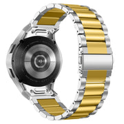 For Samsung Galaxy Watch 6 Quick Release Button Three-bead Stainless Steel Watch Band(Silver Gold)