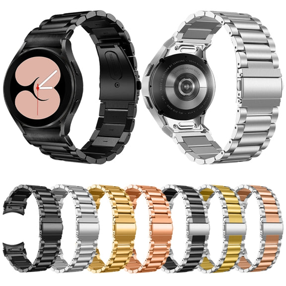For Samsung Galaxy Watch 6 Quick Release Button Three-bead Stainless Steel Watch Band(Silver Gold)