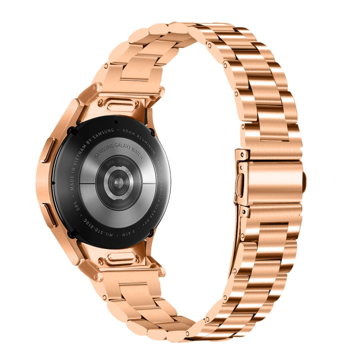 For Samsung Galaxy Watch 6 Quick Release Button Slim Three-bead Stainless Steel Watch Band(Rose Gold)